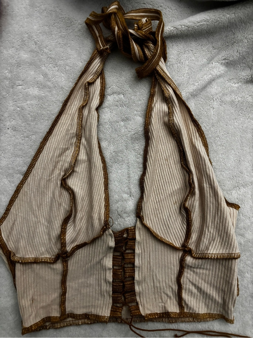 Windsor Beige and Brown Ribbed Halter Tank Top